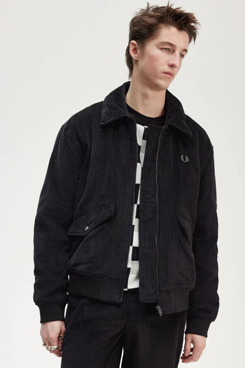 FRED PERRY SHERPA COLLAR CORDUROY COTTON BOMBER JACKET BLACK 2XL RRP £285 BNWT
