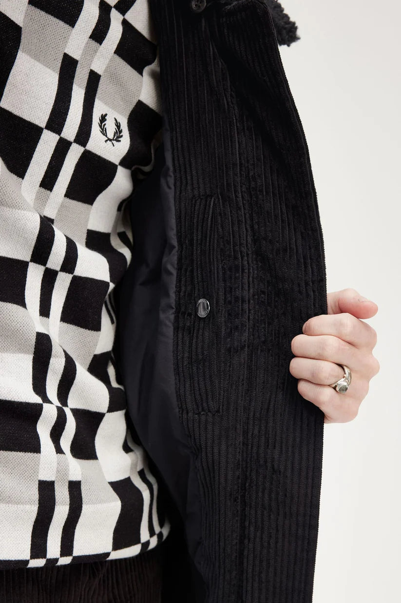 FRED PERRY SHERPA COLLAR CORDUROY COTTON BOMBER JACKET BLACK 2XL RRP £285 BNWT