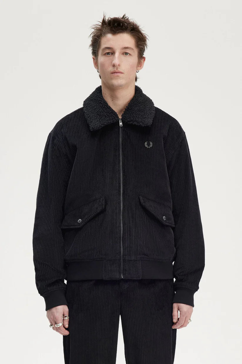 FRED PERRY SHERPA COLLAR CORDUROY COTTON BOMBER JACKET BLACK 2XL RRP £285 BNWT