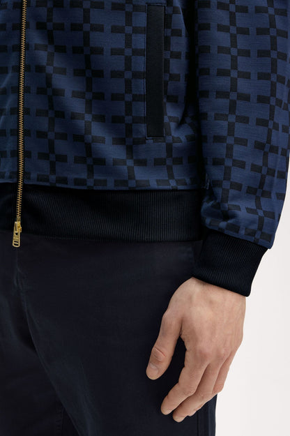 FRED PERRY JACQUARD GEOMETRIC PRINT TRACK JACKET NAVY BLUE 2XL RRP £175 BNWT