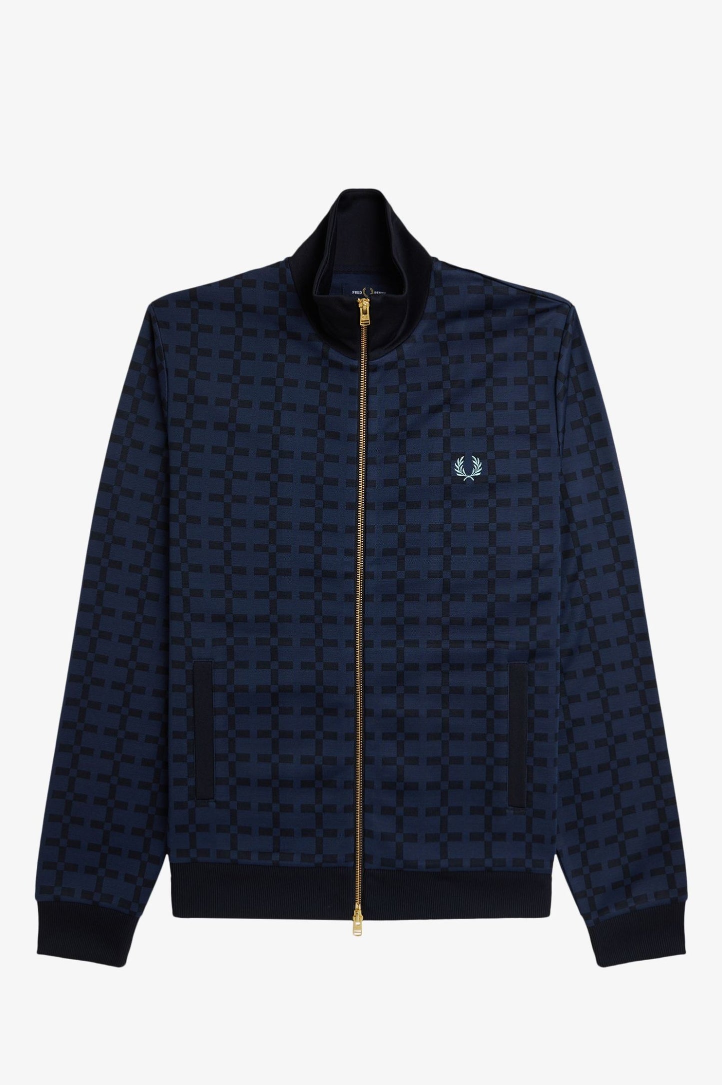 FRED PERRY JACQUARD GEOMETRIC PRINT TRACK JACKET NAVY BLUE 2XL RRP £175 BNWT