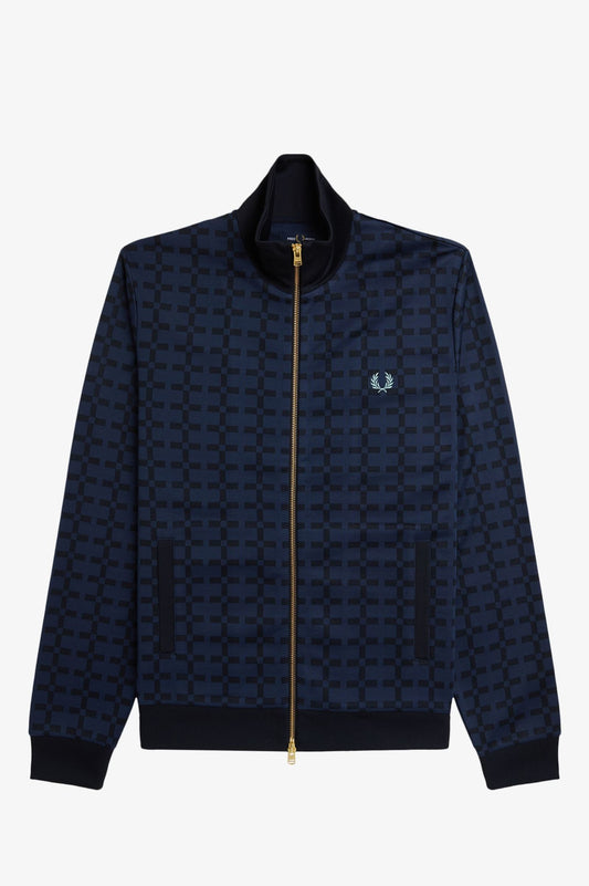 FRED PERRY JACQUARD GEOMETRIC PRINT TRACK JACKET NAVY BLUE 2XL RRP £175 BNWT
