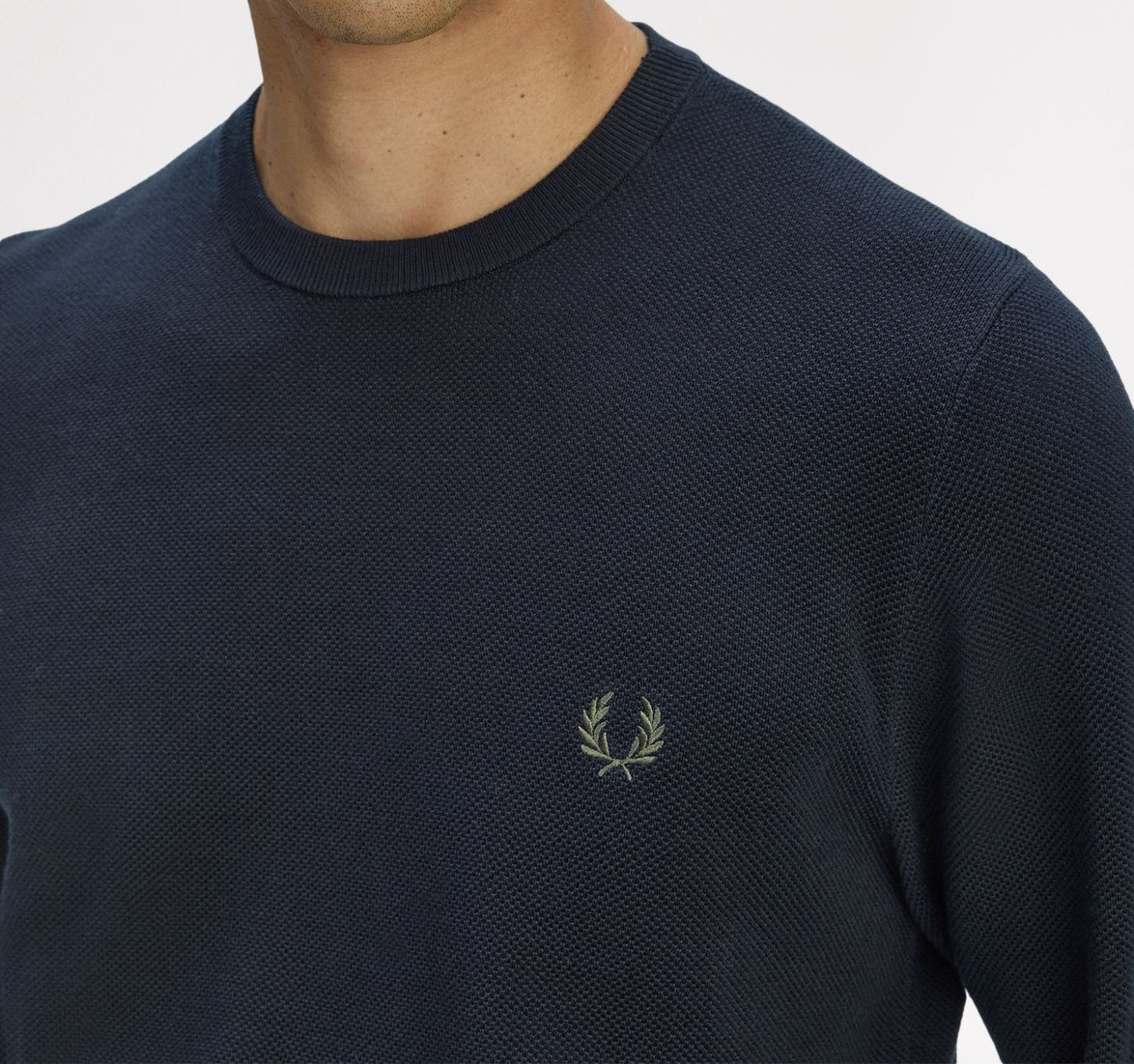 FRED PERRY PIQUE STITCH CREW NECK JUMPER NAVY 2XL RRP £100 BNWT