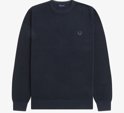 FRED PERRY PIQUE STITCH CREW NECK JUMPER NAVY 2XL RRP £100 BNWT