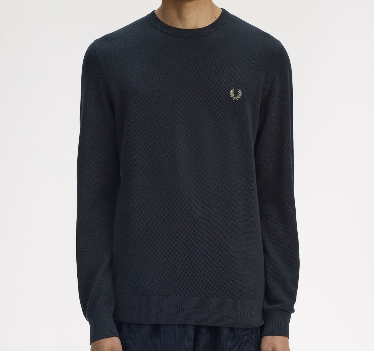 FRED PERRY PIQUE STITCH CREW NECK JUMPER NAVY 2XL RRP £100 BNWT