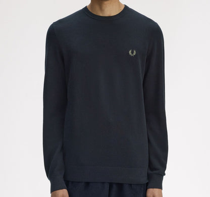FRED PERRY PIQUE STITCH CREW NECK JUMPER NAVY 2XL RRP £100 BNWT
