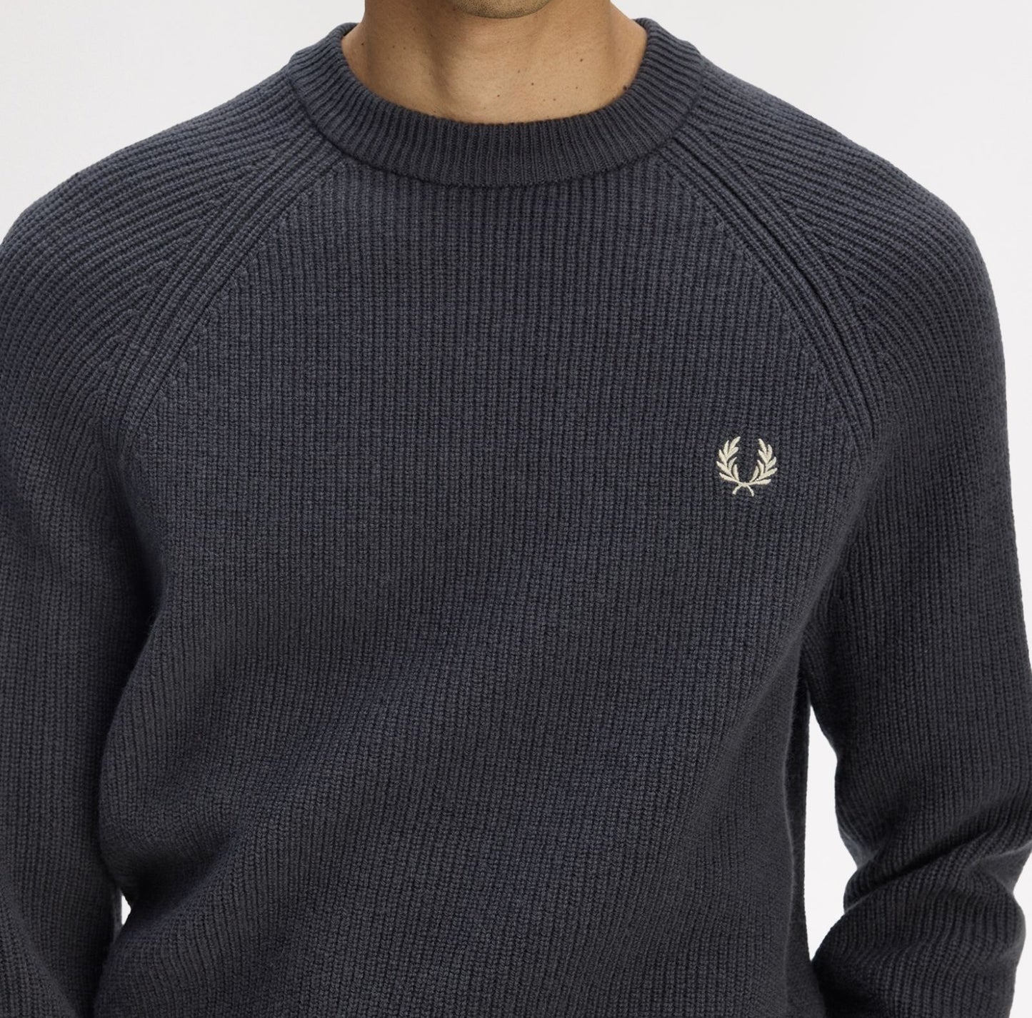FRED PERRY RAGLAN TEXTURED CREW NECK LAMBS WOOL JUMPER GREY XL RRP £155 BNWT