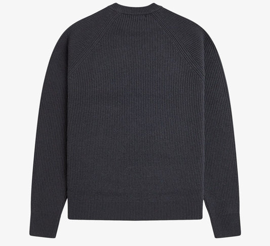 FRED PERRY RAGLAN TEXTURED CREW NECK LAMBS WOOL JUMPER GREY XL RRP £155 BNWT
