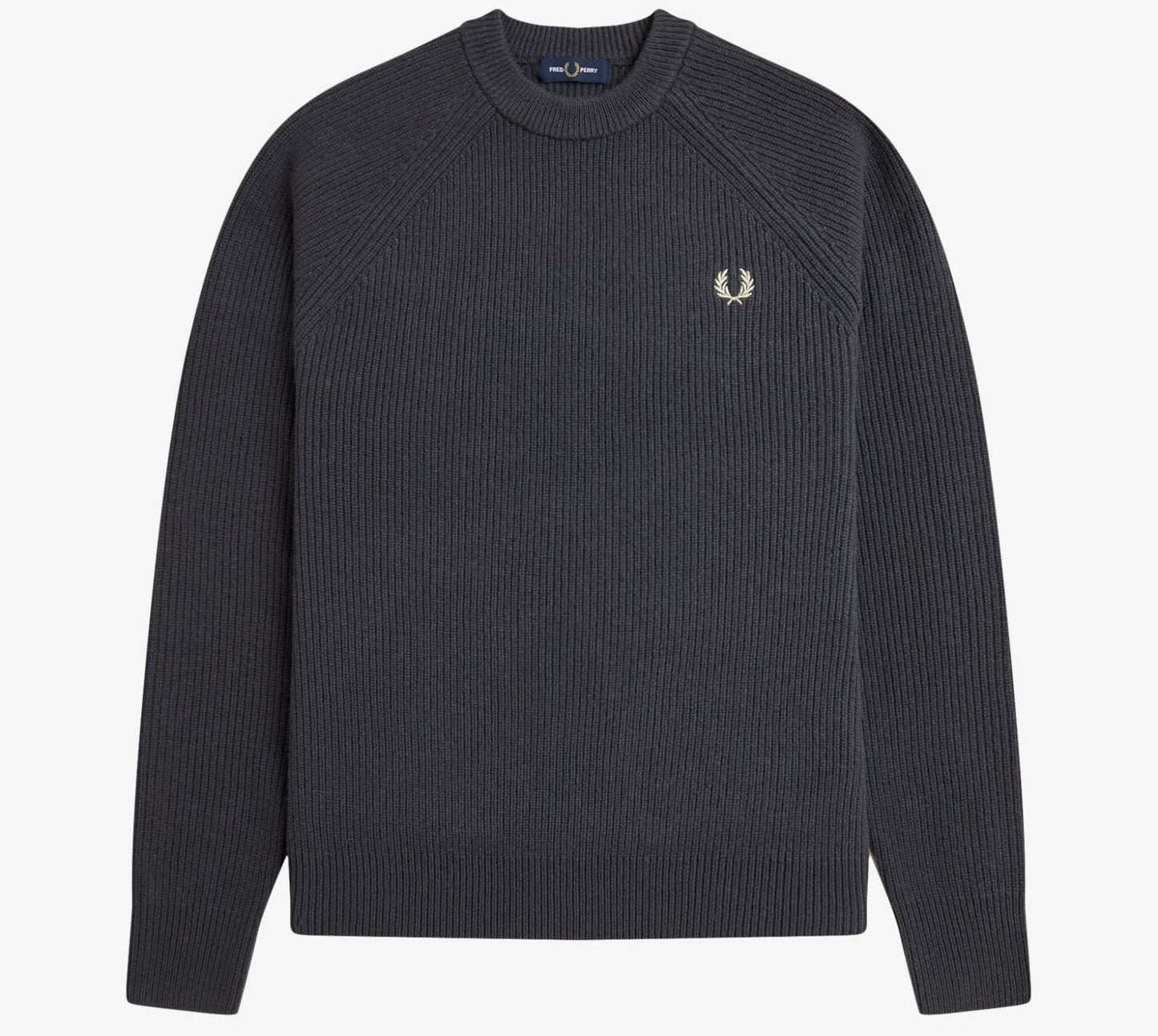 FRED PERRY RAGLAN TEXTURED CREW NECK LAMBS WOOL JUMPER GREY XL RRP £155 BNWT