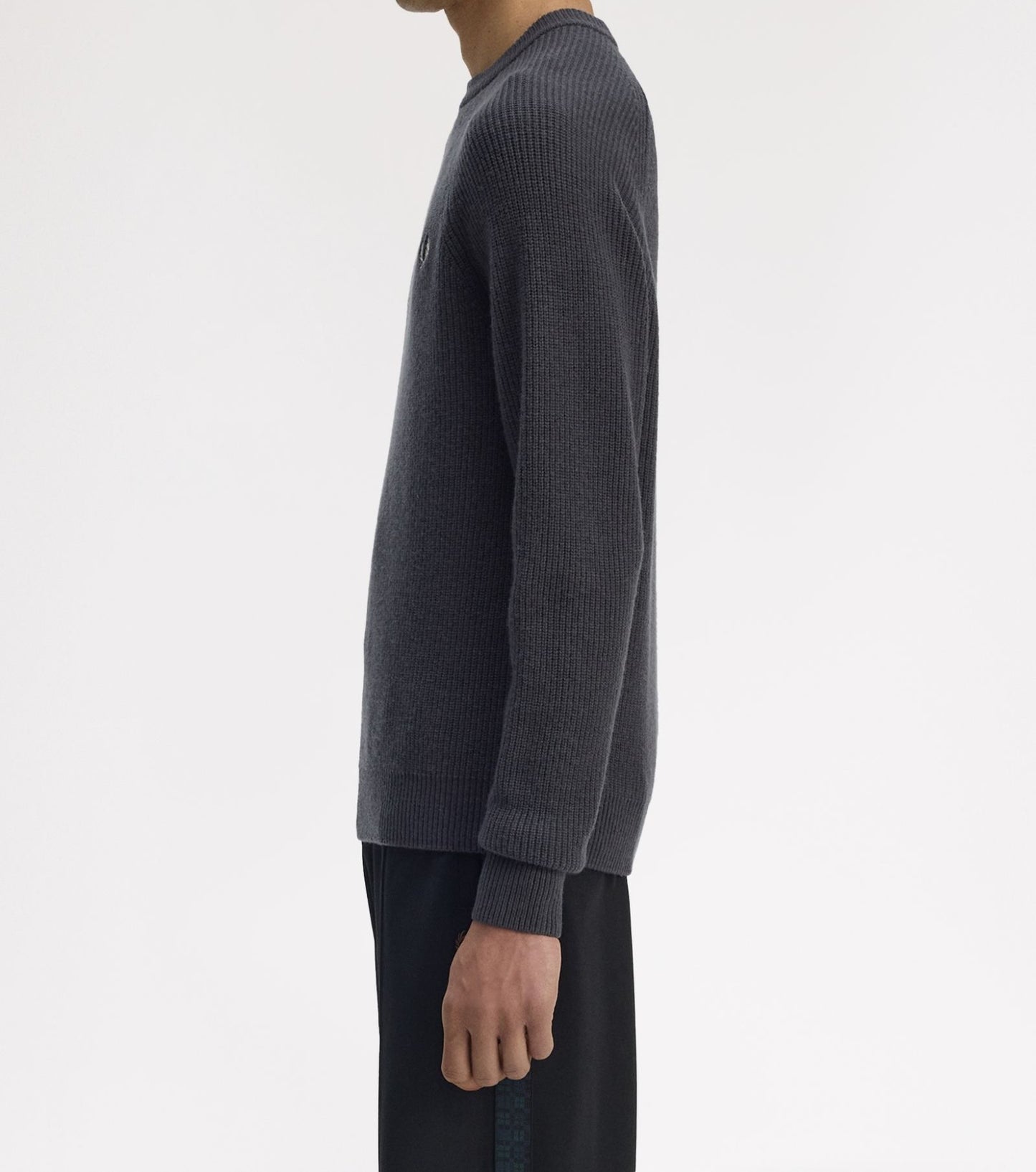 FRED PERRY RAGLAN TEXTURED CREW NECK LAMBS WOOL JUMPER GREY XL RRP £155 BNWT