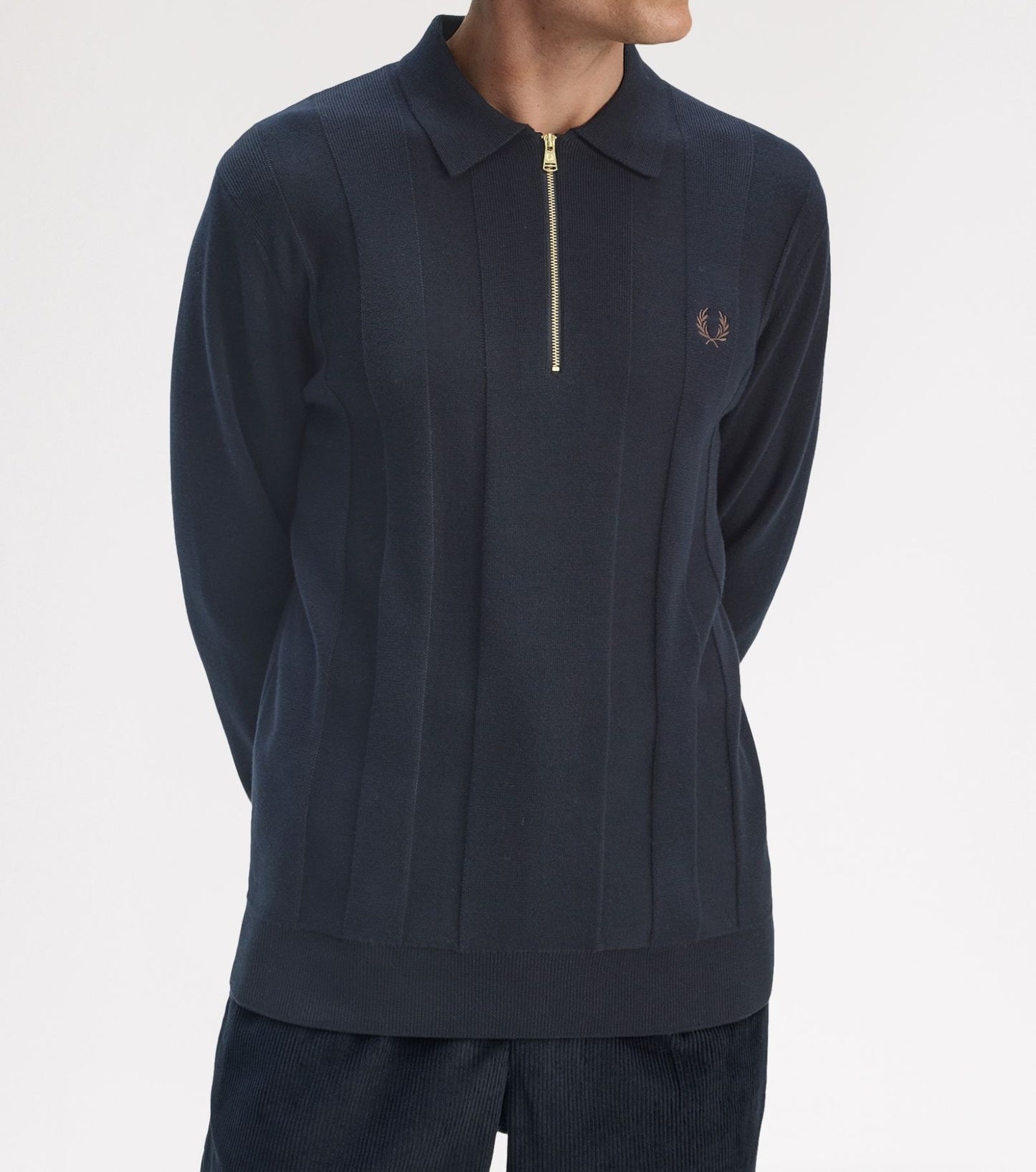 FRED PERRY TONAL STRIPE KNIT POLO JUMPER NAVY XL RRP £150 BNWT