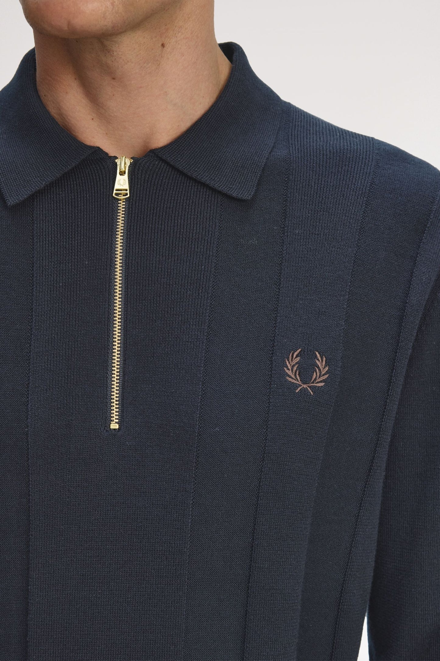 FRED PERRY TONAL STRIPE KNIT POLO JUMPER NAVY XL RRP £150 BNWT