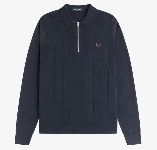 FRED PERRY TONAL STRIPE KNIT POLO JUMPER NAVY XL RRP £150 BNWT