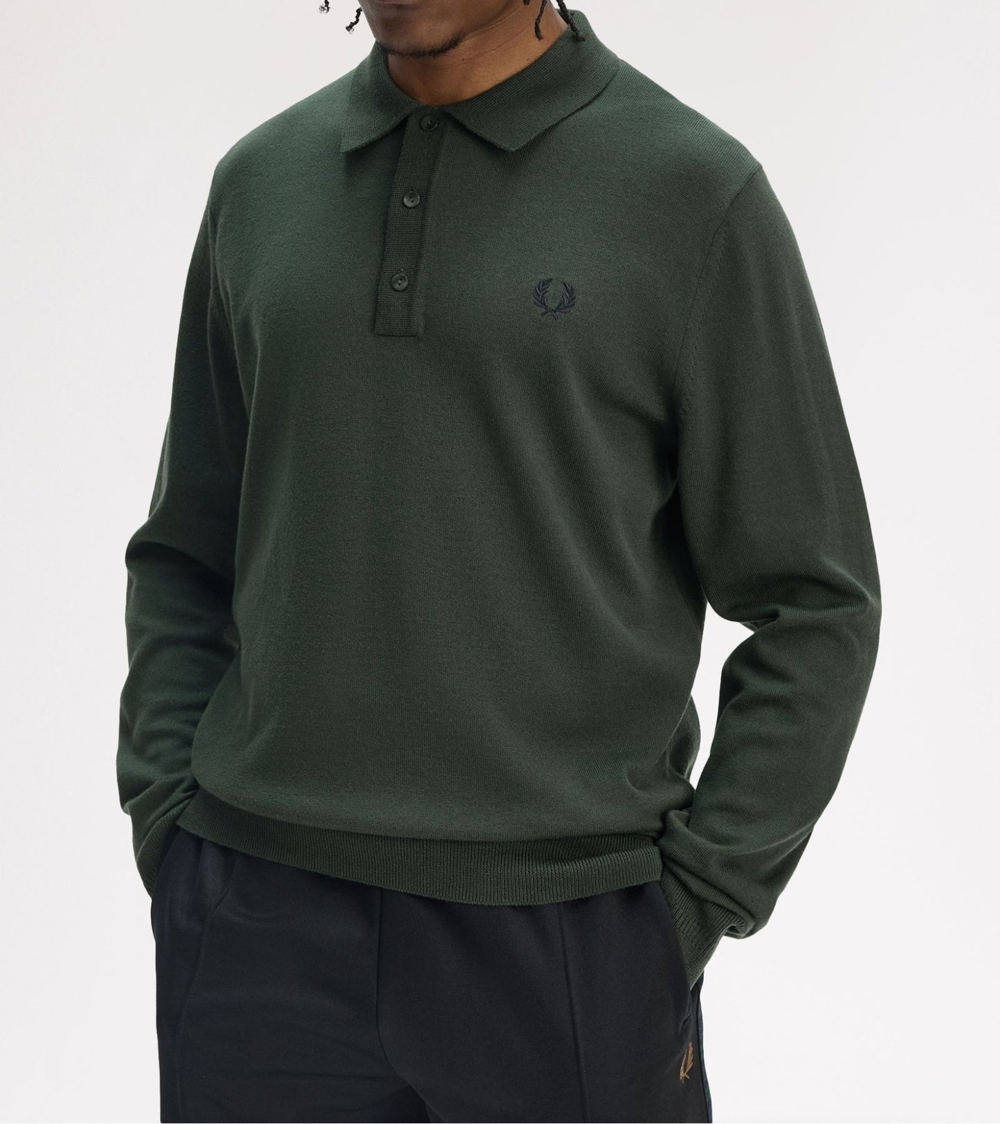 FRED PERRY MERINO WOOL BLEND KNIT POLO JUMPER COURT GREEN RRP £140 BNWT