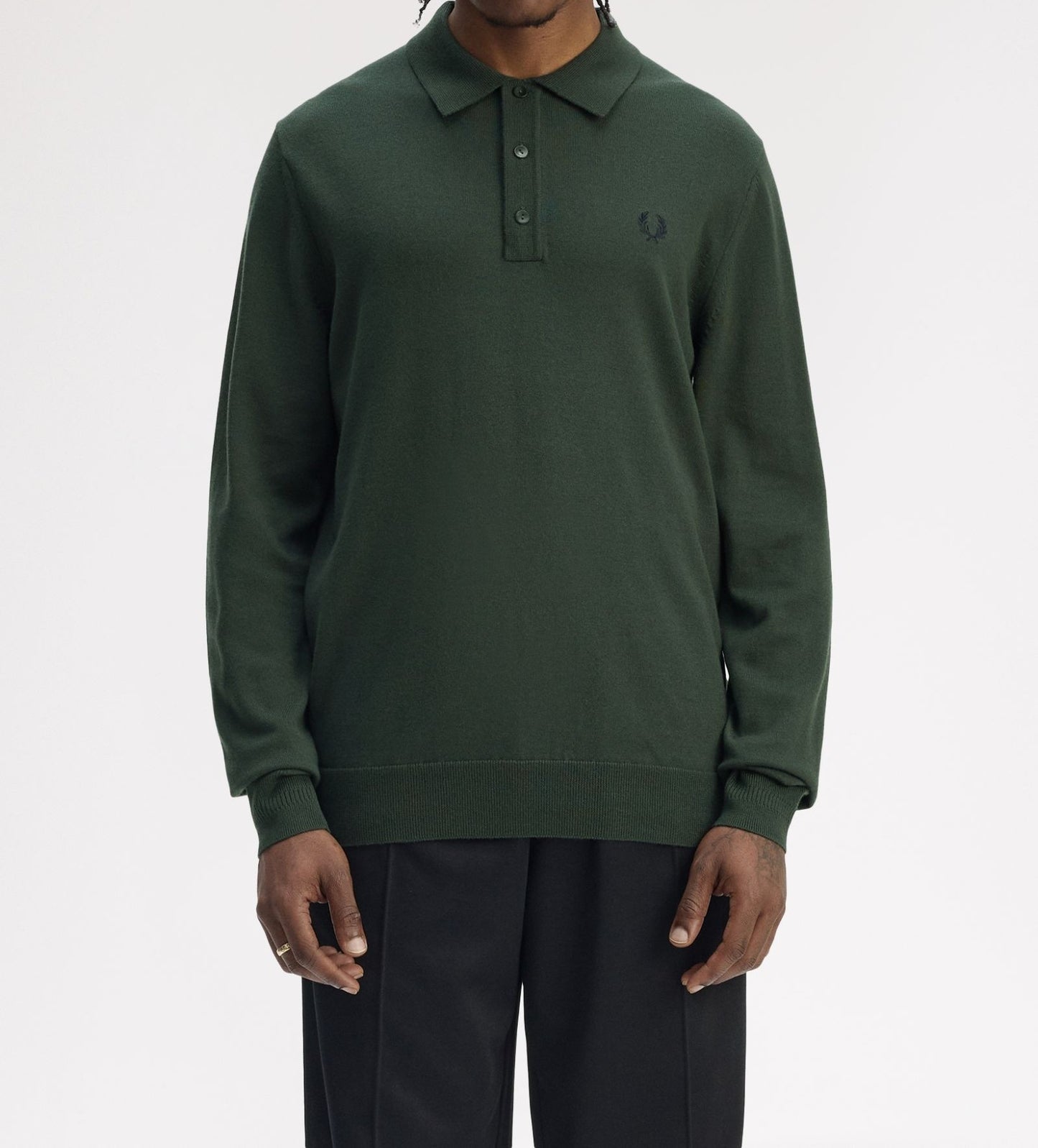 FRED PERRY MERINO WOOL BLEND KNIT POLO JUMPER COURT GREEN RRP £140 BNWT