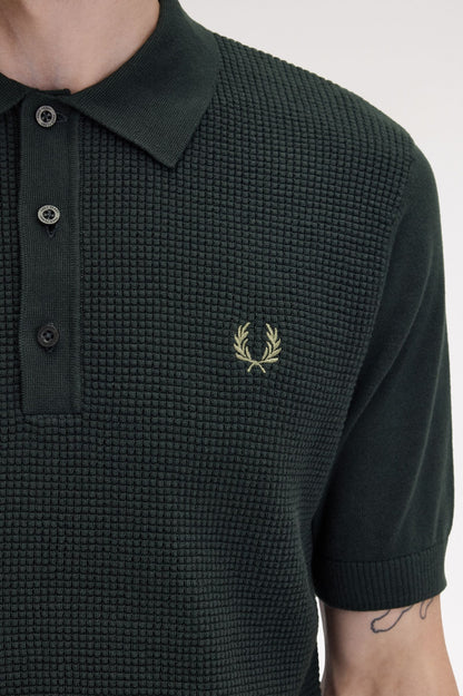 FRED PERRY WAFFLE KNITTED COTTON POLO SHIRT NIGHT GREEN K8555 2XL RRP £100 BNWT