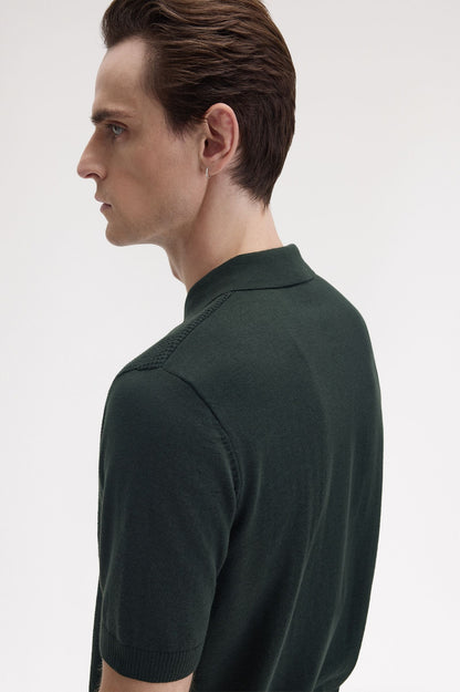 FRED PERRY WAFFLE KNITTED COTTON POLO SHIRT NIGHT GREEN K8555 2XL RRP £100 BNWT