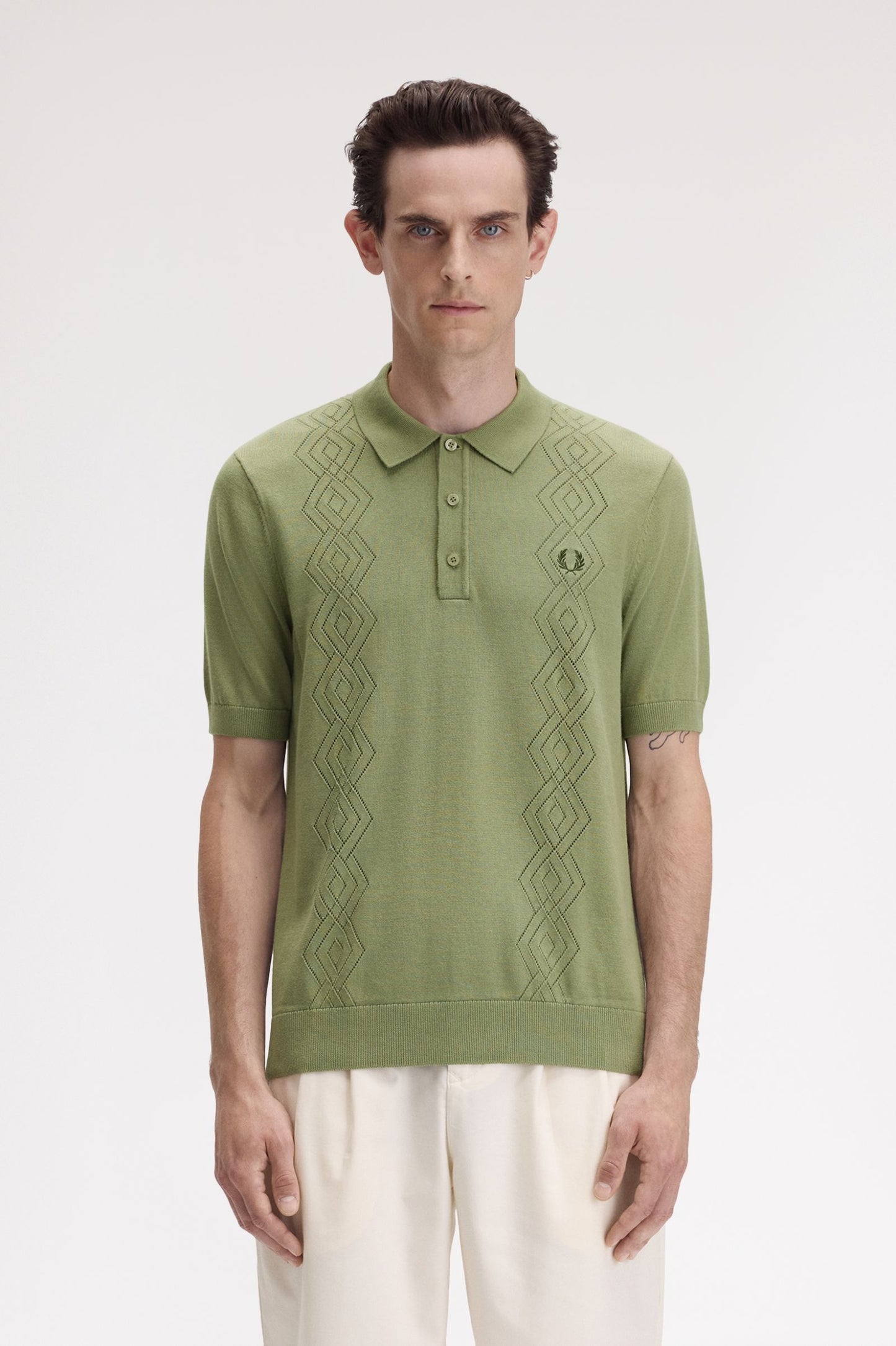 FRED PERRY POINTELLE KNITTED POLO SHIRT OLIVE MINT GREEN XL RRP £120 BNWT
