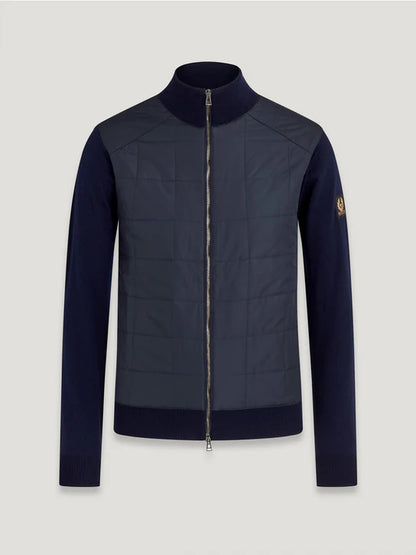 BELSTAFF KELBROOK MIXED MEDIA ZIPPED CARDIGAN JUMPER WASHED NAVY RRP £275