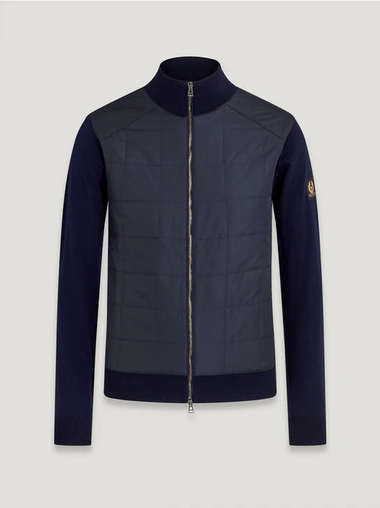 BELSTAFF KELBROOK MIXED MEDIA ZIPPED CARDIGAN JUMPER WASHED NAVY RRP £275