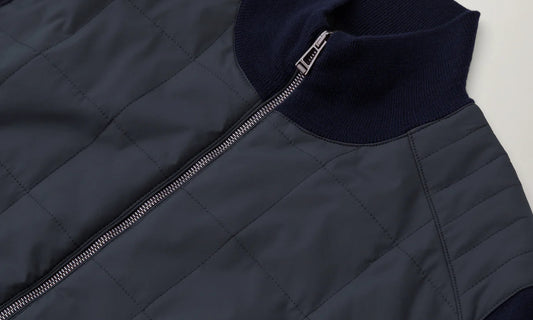BELSTAFF KELBROOK MIXED MEDIA ZIPPED CARDIGAN JUMPER WASHED NAVY RRP £275
