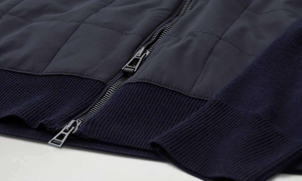 BELSTAFF KELBROOK MIXED MEDIA ZIPPED CARDIGAN JUMPER WASHED NAVY RRP £275