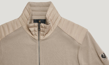 BELSTAFF KELBY MERINO WOOL MIXED MEDIA ZIPPED CARDIGAN DARK SAND RRP £250