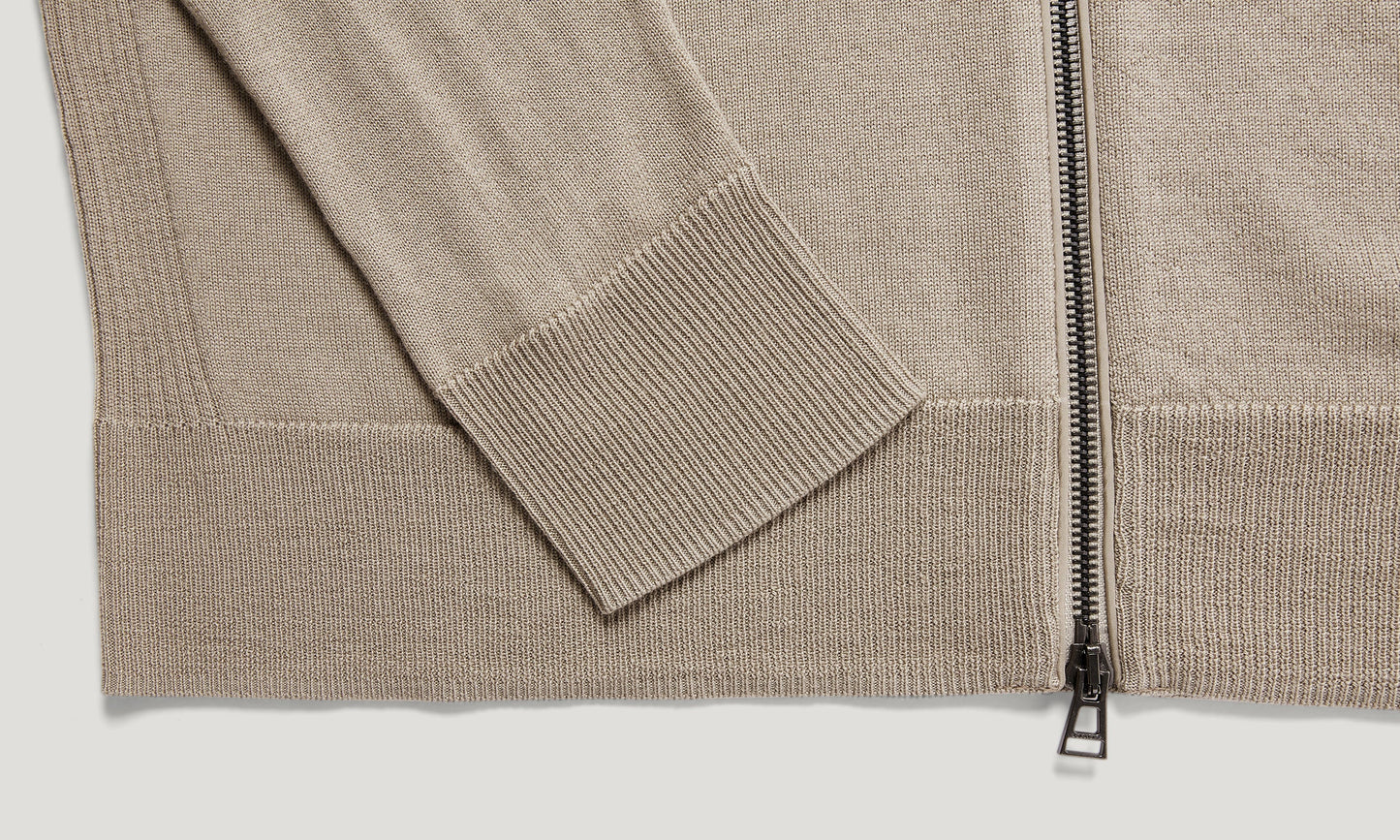 BELSTAFF KELBY MERINO WOOL MIXED MEDIA ZIPPED CARDIGAN DARK SAND RRP £250