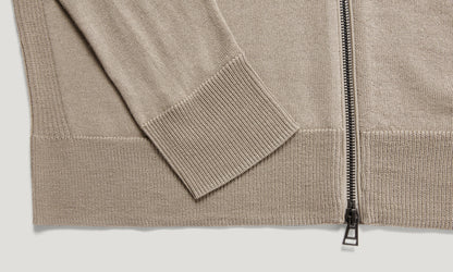 BELSTAFF KELBY MERINO WOOL MIXED MEDIA ZIPPED CARDIGAN DARK SAND RRP £250