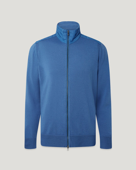 BELSTAFF KELBY MERINO WOOL MIXED MEDIA ZIPPED CARDIGAN MARINE BLUE RRP £250