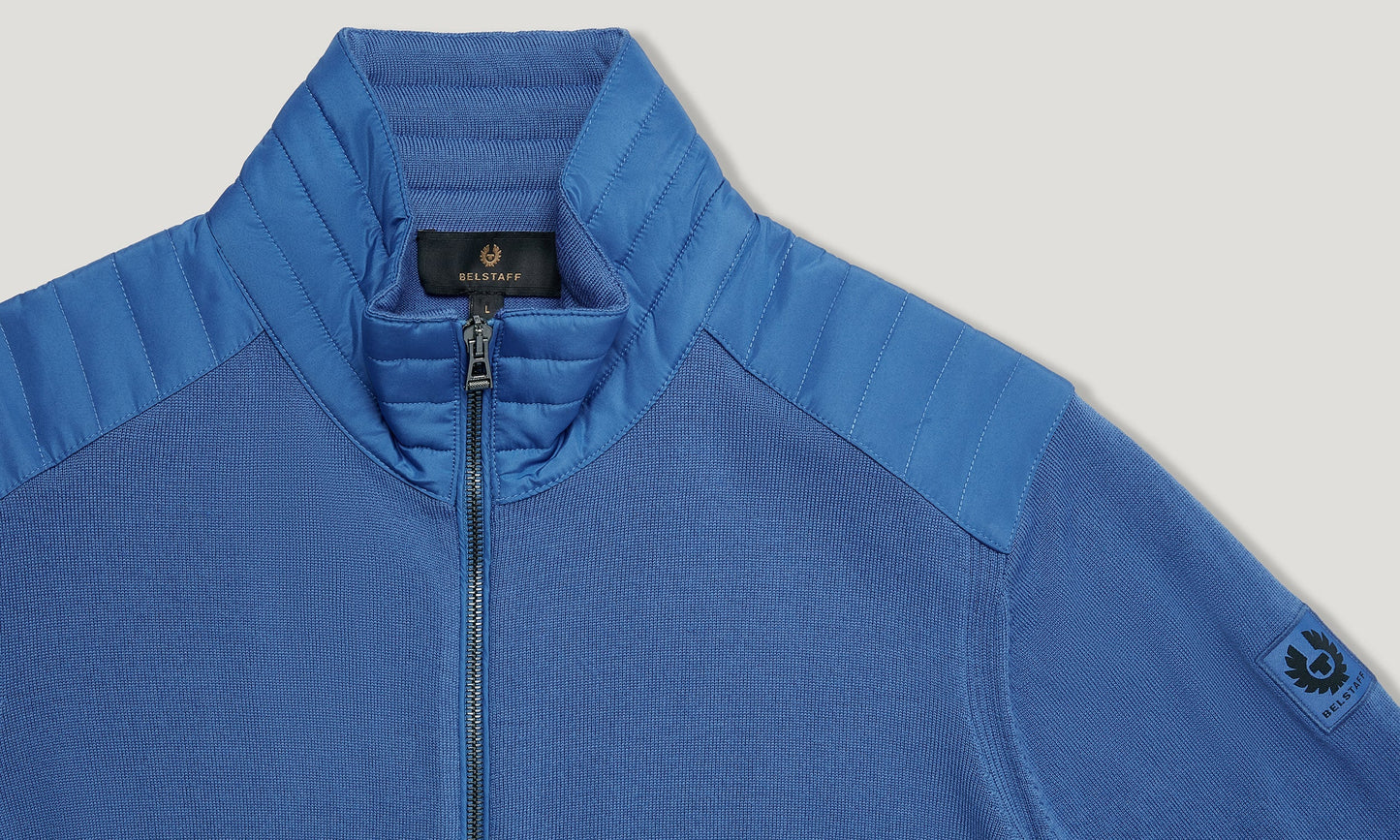 BELSTAFF KELBY MERINO WOOL MIXED MEDIA ZIPPED CARDIGAN MARINE BLUE RRP £250