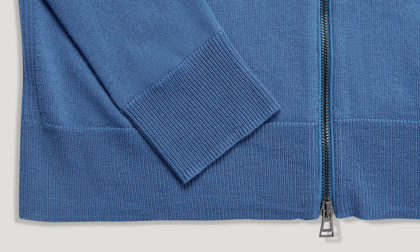 BELSTAFF KELBY MERINO WOOL MIXED MEDIA ZIPPED CARDIGAN MARINE BLUE RRP £250