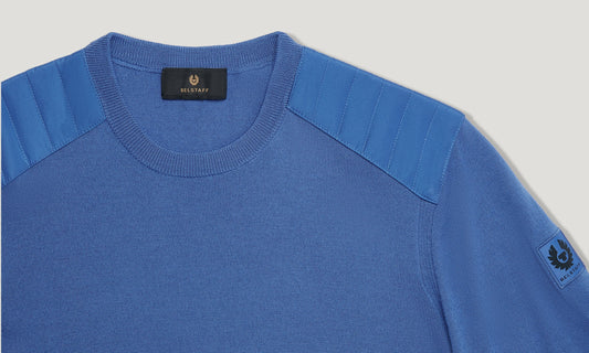 BELSTAFF KERRIGAN CREW NECK MERINO WOOL JUMPER MARINE BLUE RRP £175 BNWT