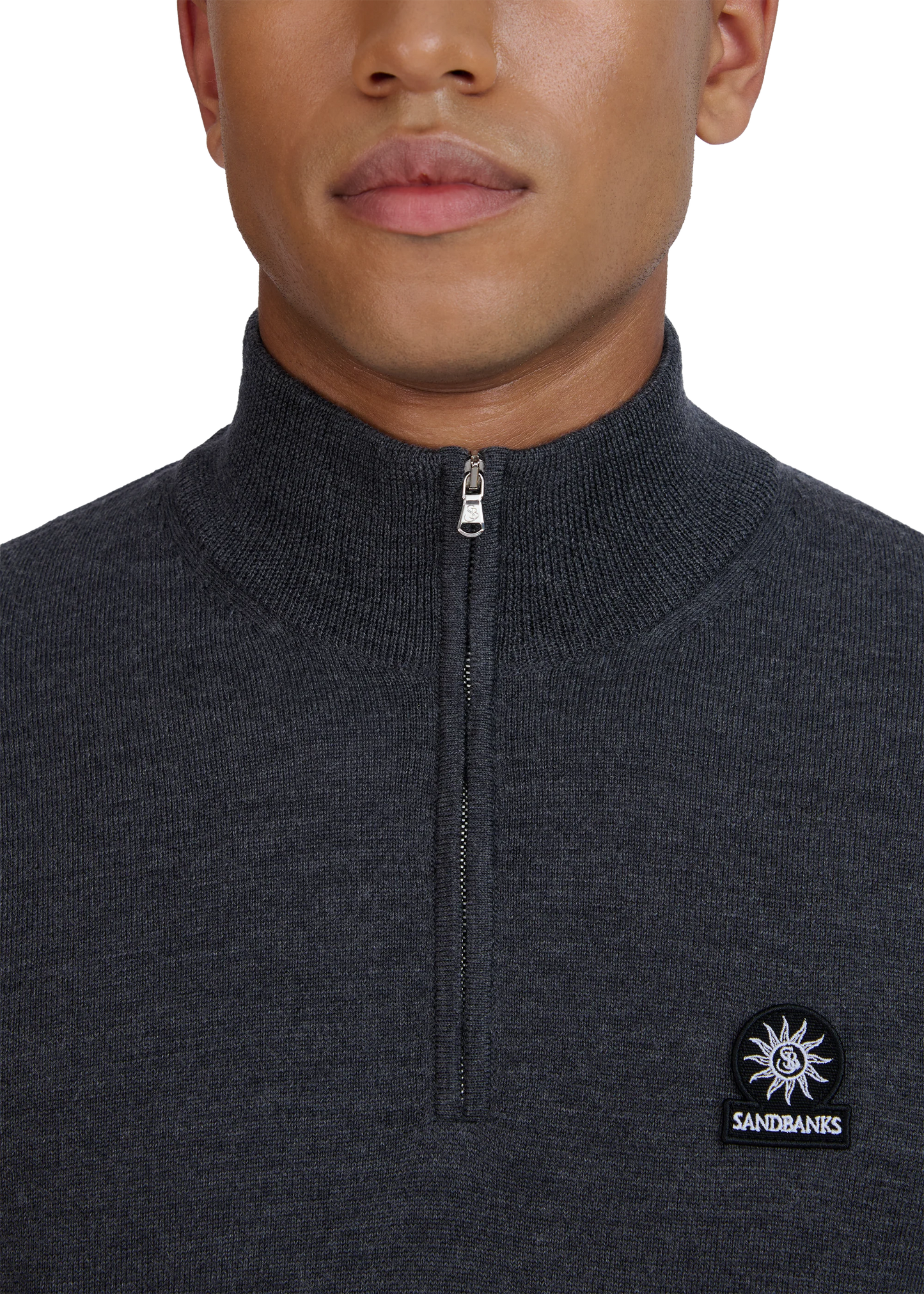 SANDBANKS FINE GAUGE QUARTER ZIP BADGE LOGO JUMPER GREY 4XL RRP £175 BNWT