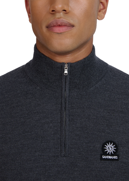 SANDBANKS FINE GAUGE QUARTER ZIP BADGE LOGO JUMPER GREY 4XL RRP £175 BNWT