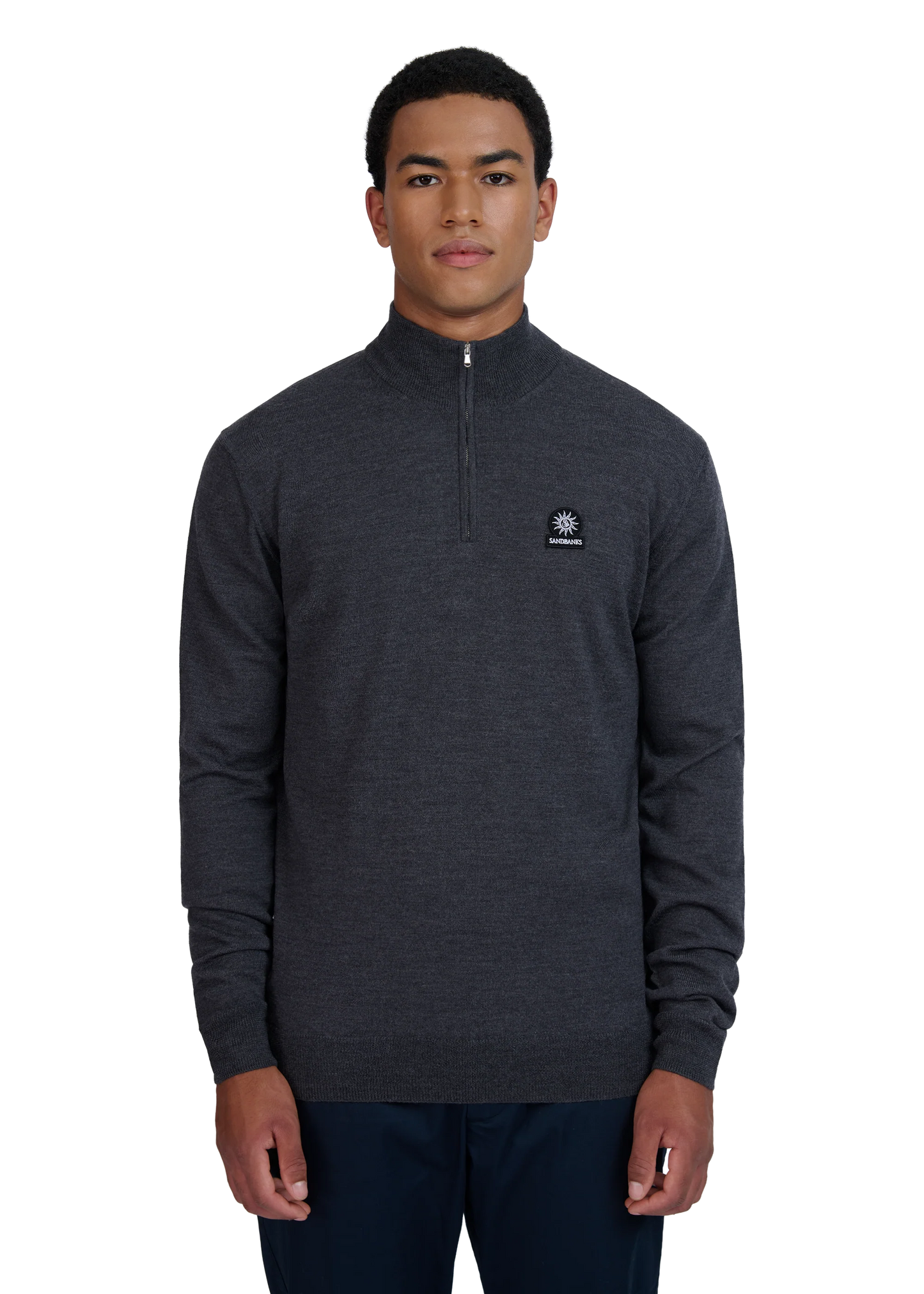 SANDBANKS FINE GAUGE QUARTER ZIP BADGE LOGO JUMPER GREY 4XL RRP £175 BNWT