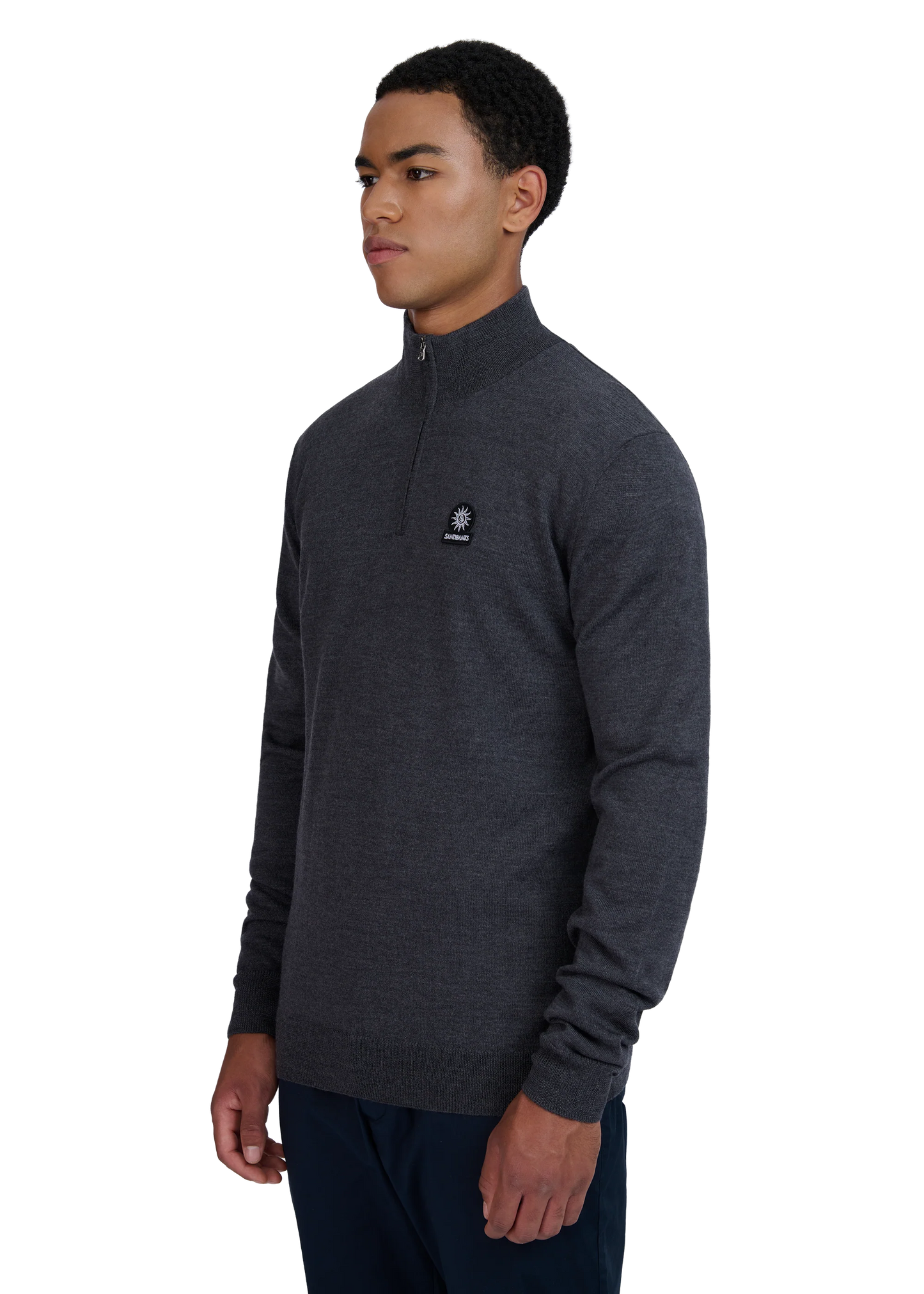 SANDBANKS FINE GAUGE QUARTER ZIP BADGE LOGO JUMPER GREY 4XL RRP £175 BNWT