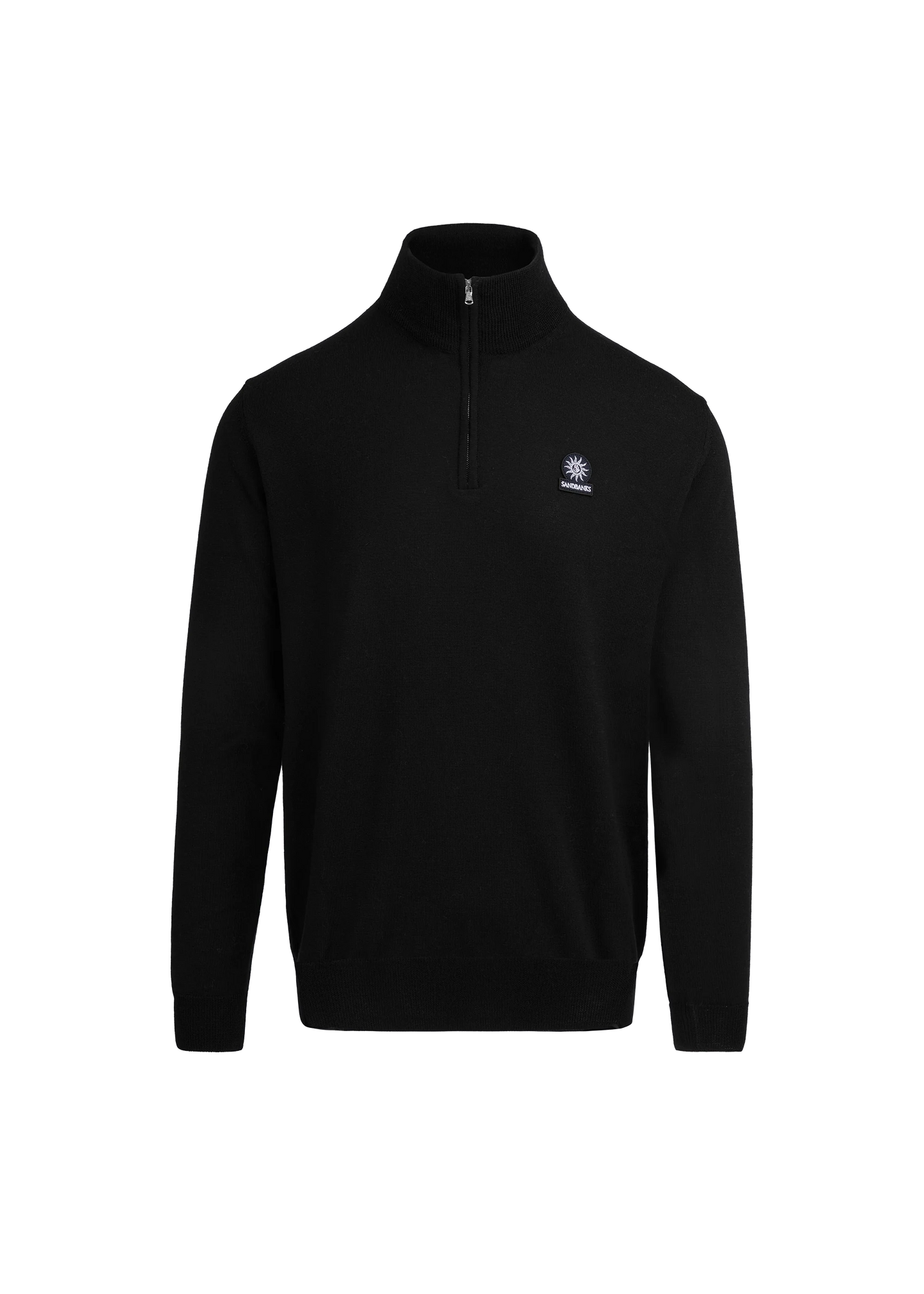 SANDBANKS FINE GAUGE QUARTER ZIP BADGE LOGO JUMPER BLACK RRP £175 BNWT