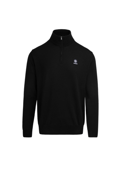 SANDBANKS FINE GAUGE QUARTER ZIP BADGE LOGO JUMPER BLACK RRP £175 BNWT