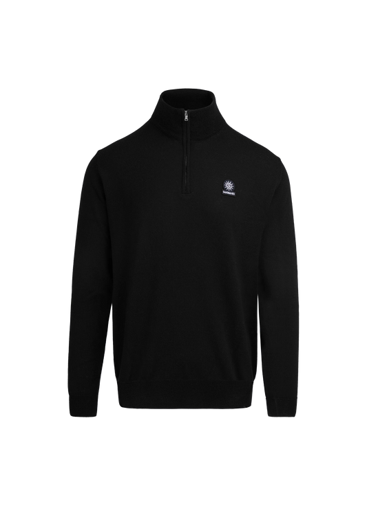 SANDBANKS FINE GAUGE QUARTER ZIP BADGE LOGO JUMPER BLACK RRP £175 BNWT
