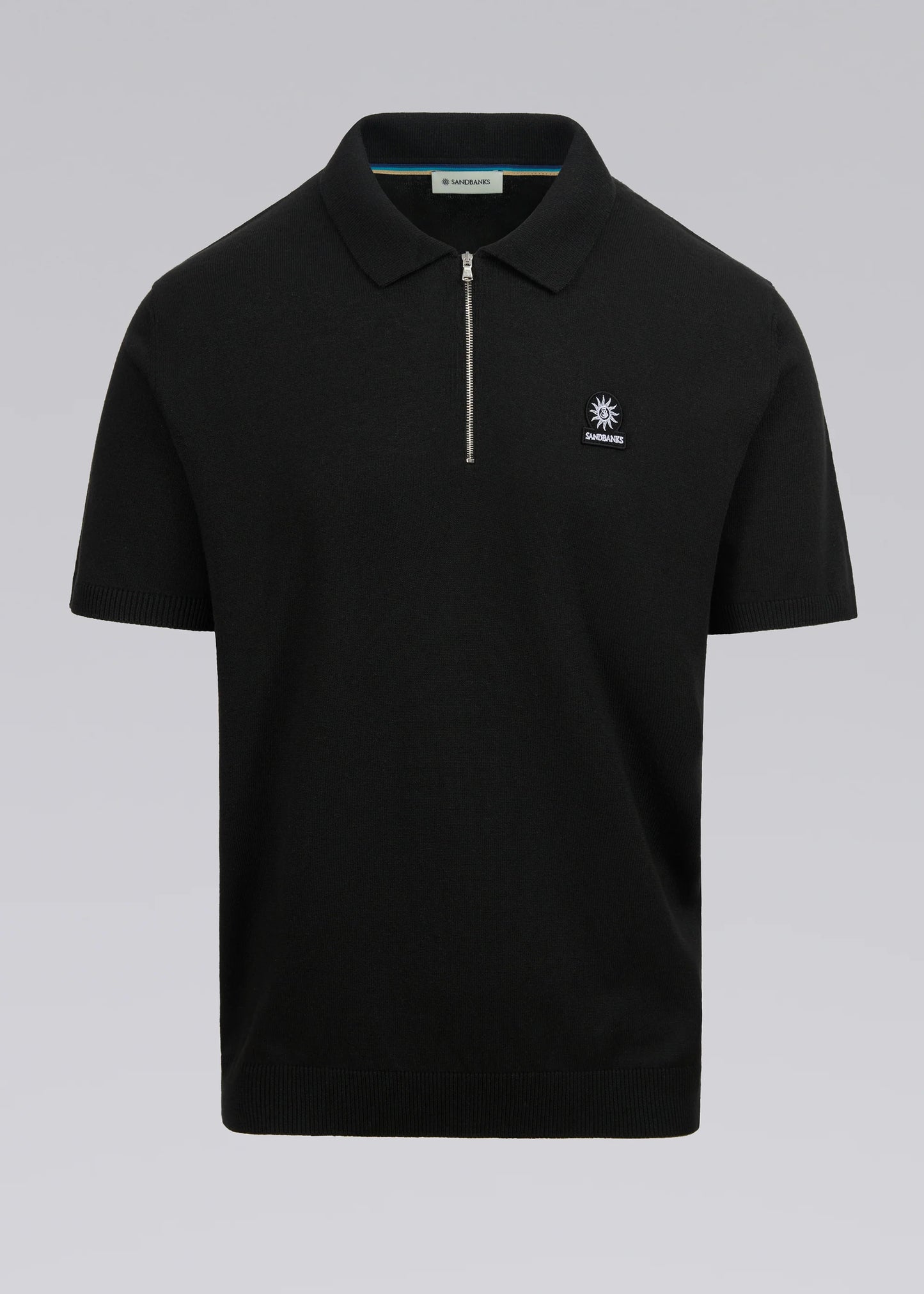 SANDBANKS ZIP UP KNITTED COTTON POLO SHIRT BLACK RRP £140 BNWT
