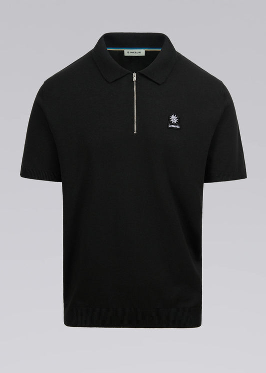SANDBANKS ZIP UP KNITTED COTTON POLO SHIRT BLACK RRP £140 BNWT