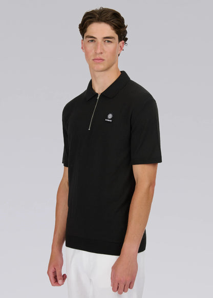 SANDBANKS ZIP UP KNITTED COTTON POLO SHIRT BLACK RRP £140 BNWT