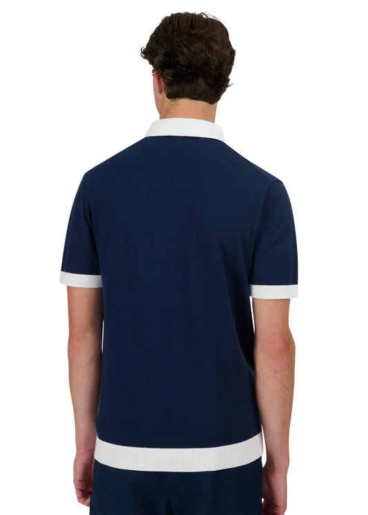 SANDBANKS 3 BUTTON FRONT KNITTED POLO POLO SHIRT NAVY BNWT