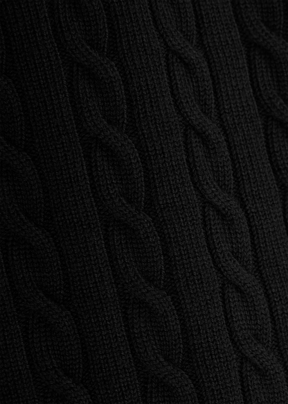 SANDBANKS CABLE KNIT MERINO WOOL BADGE LOGO JUMPER BLACK SLIM FIT RRP £175 BNWT