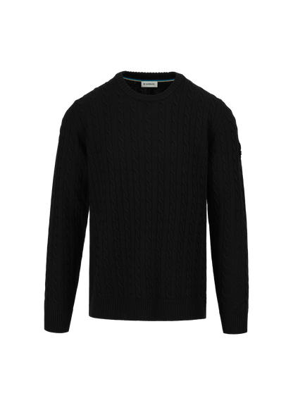 SANDBANKS CABLE KNIT MERINO WOOL BADGE LOGO JUMPER BLACK SLIM FIT RRP £175 BNWT
