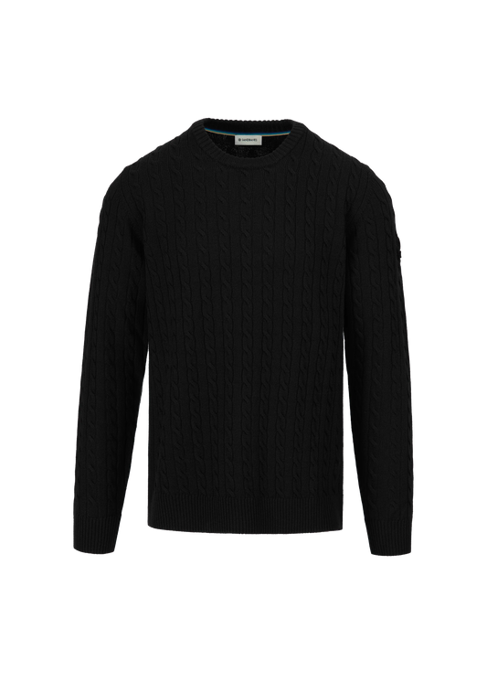 SANDBANKS CABLE KNIT MERINO WOOL BADGE LOGO JUMPER BLACK SLIM FIT RRP £175 BNWT