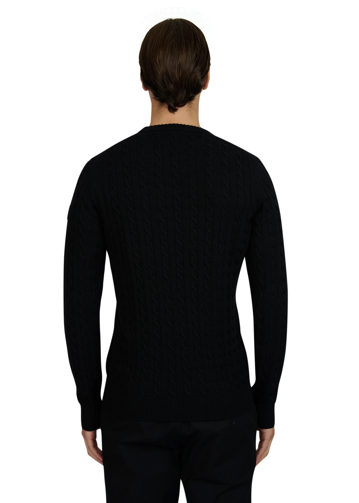SANDBANKS CABLE KNIT MERINO WOOL BADGE LOGO JUMPER BLACK SLIM FIT RRP £175 BNWT