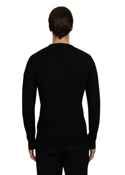 SANDBANKS CABLE KNIT MERINO WOOL BADGE LOGO JUMPER BLACK SLIM FIT RRP £175 BNWT