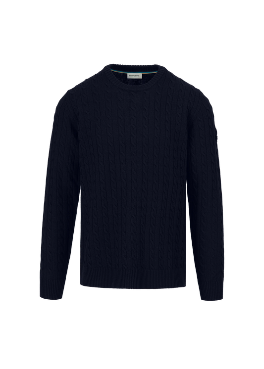SANDBANKS CABLE KNIT MERINO WOOL BADGE LOGO JUMPER NAVY SLIM 3XL RRP £175 BNWT